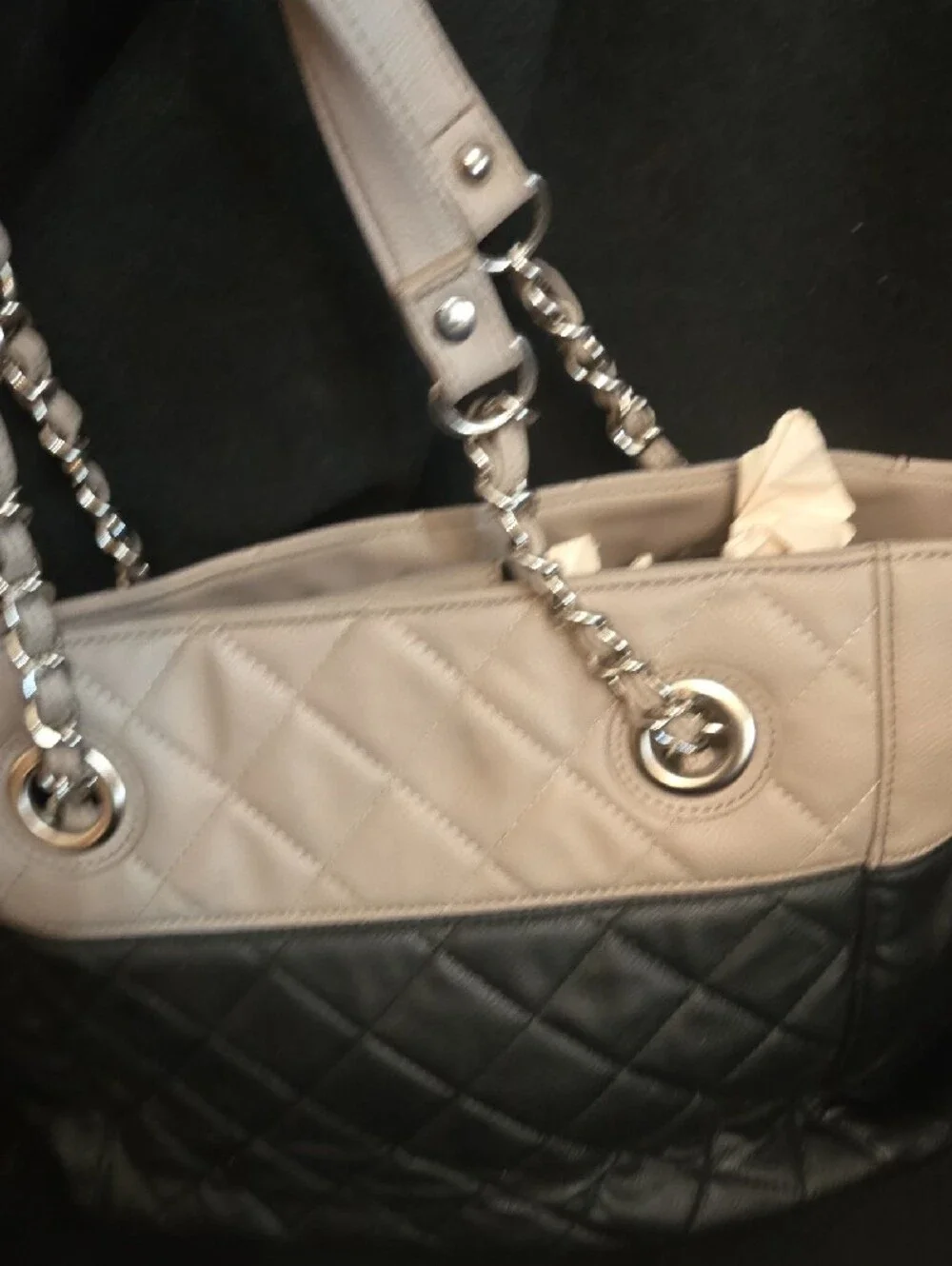 Nine West Quilted Two-Tone Tote Bag – Black & Taupe